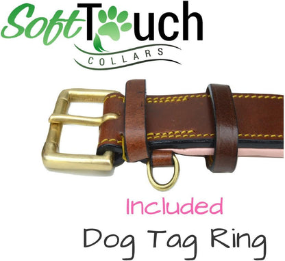 Soft Touch Collars Padded Leather Dog Collar, Large Brown - Genuine Real Leather, 24" Long x 1.5 Wide, Fits Neck Size 18" to 21" Inches