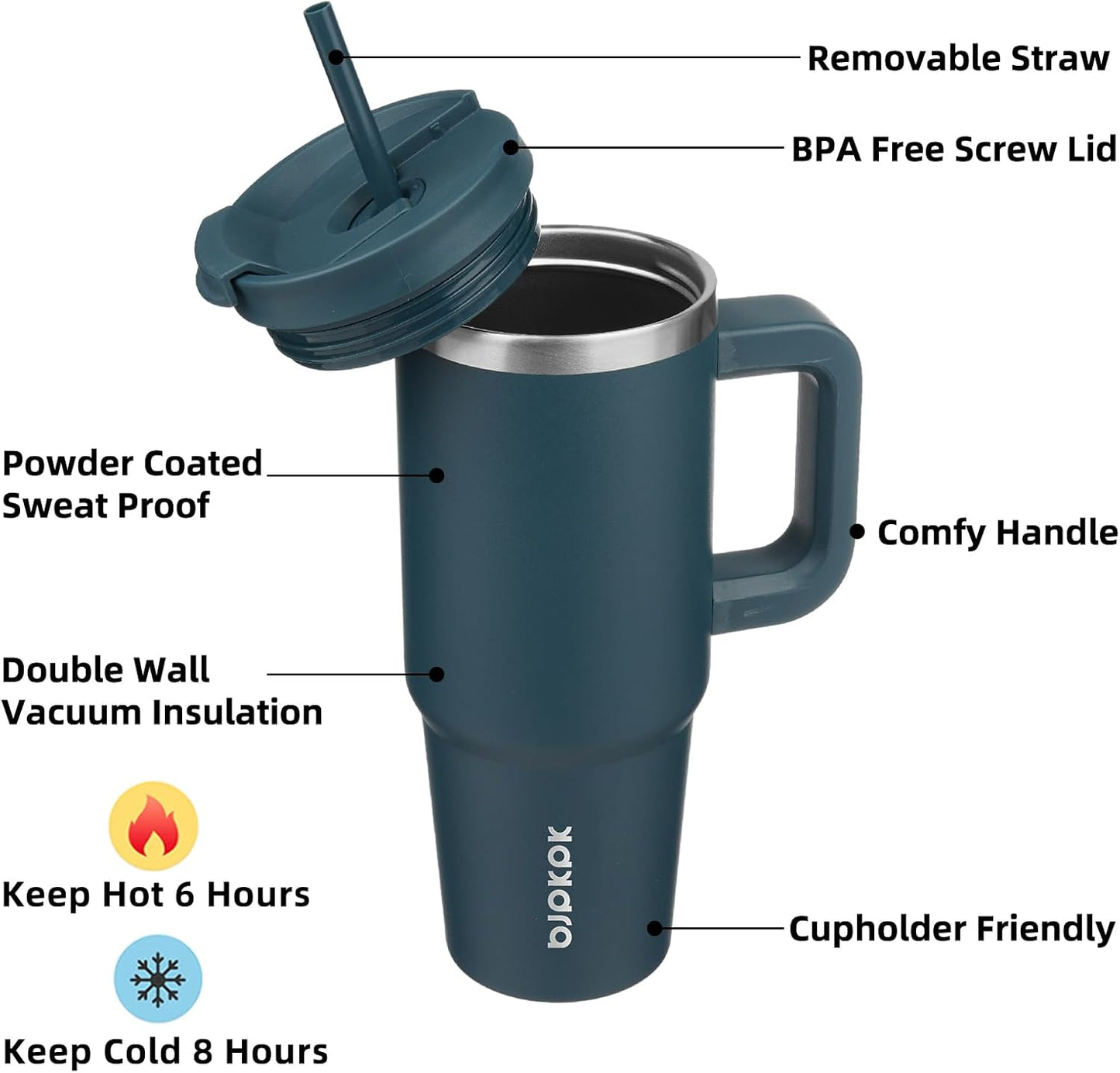 BJPKPK Tumbler with Handle and Straw 30oz Insulated Tumbler Cups with Lid Stainless Steel Travel Coffee Mug,Indigo Black