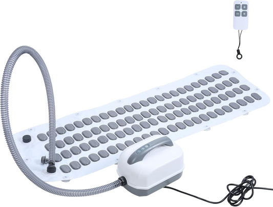 Electric Bubble Massage Bath Mat, Waterproof Massaging Spa, Body Bubbling Bath Thermal Massager Machine with Remote & Pillow, Motorized Air Pump & Adjustable Bubble Settings US Plug