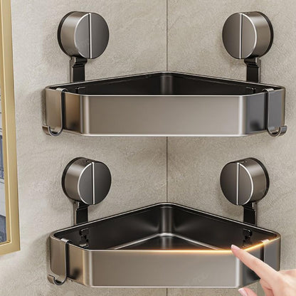 2Pcs Corner Shower Caddy No Drill Rustproof Aluminum Space-Saving Strong Suction Cup Diamond Design Bathroom Shelf Organizer, with 4 Hooks Bathroom Shampoo Holder
