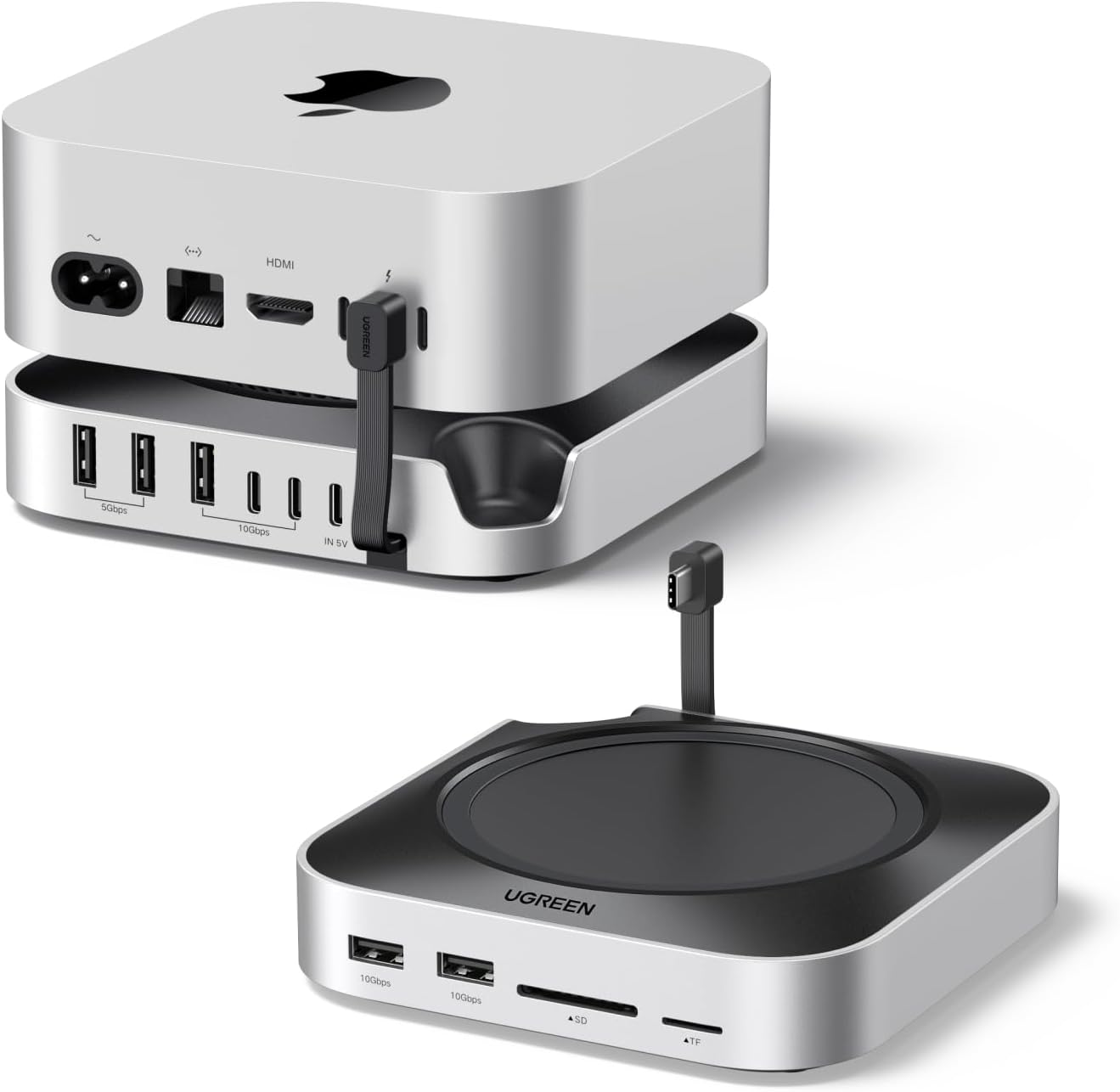 UGREEN Mac mini M4 Dock & Stand with NVMe SSD Enclosure, Docking Station with 3*USB A 3.2, 2*USB A 3.0, 2*USB C 3.2 10Gbps, SD/TF 170MB/s, USB C Hub Compatible with Mac mini M4 Pro