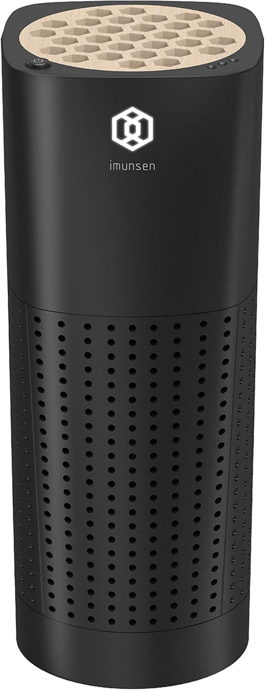 IMUNSEN M-003B Portable Air Purifier with Cypress Wood Filter, H13 True HEPA Filter, Captures Smoke, Odors, Mold, Allergens, USB Port 5V for Car, Desk and Office, Made in Korea – Black