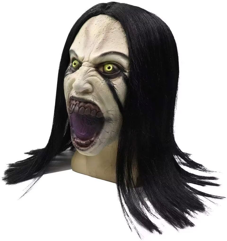 Creepy Crying Woman Mask Scary Zombie Female Ghost Mask Devil Full Head Mask Halloween Cosplay Props