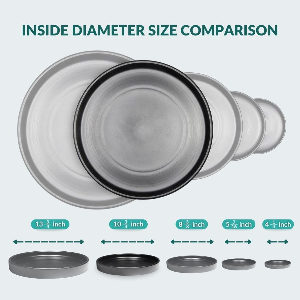 Heavy Duty Ceramic Black Plant Saucer - with Silicone Feet for Added Surface Protection - Scratch-Resistant Plant Drip Trays for Pots 8.3" at the Base or Less, Plant Plate, 7-8 Inch Plant Saucer