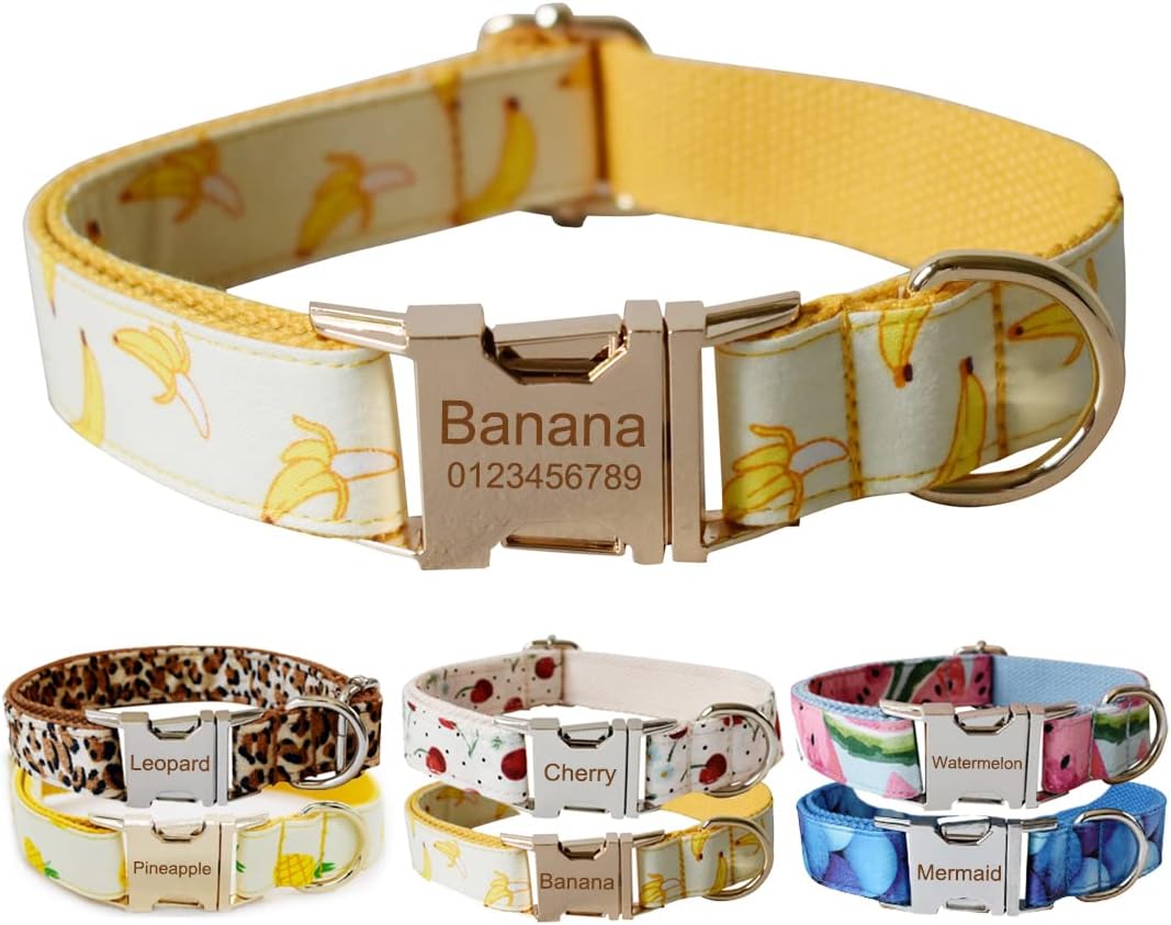 Custom Dog Collar with Metal Buckle - Pet Collars Personalized with Name and Phone Number (Plaid)
