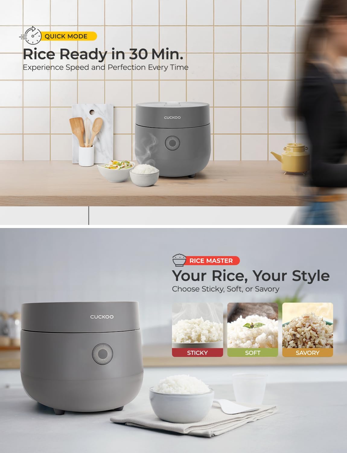 CUCKOO Rice Cooker 6 Cup Uncooked / 12 Cup Cooked, Modern Fuzzy Logic Rice Cooker Small with Delay Timer & Keep Warm Setting, Versatile Food Steamer for Cooking, Non-Stick Inner Pot, Gray (CR-0675FG)