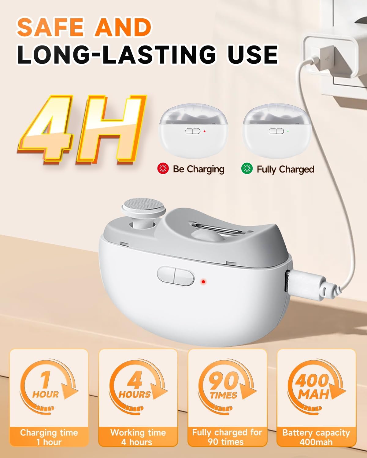 Electric Nail Clipper - 3 in 1 Fingernail Trimmer, Polisher & Clip Storage with LED Light, USB Rechargeable & 2 Speed Gears Automatic Safety Nail Cutter for Baby, Kids, Seniors, Caregivers (White)