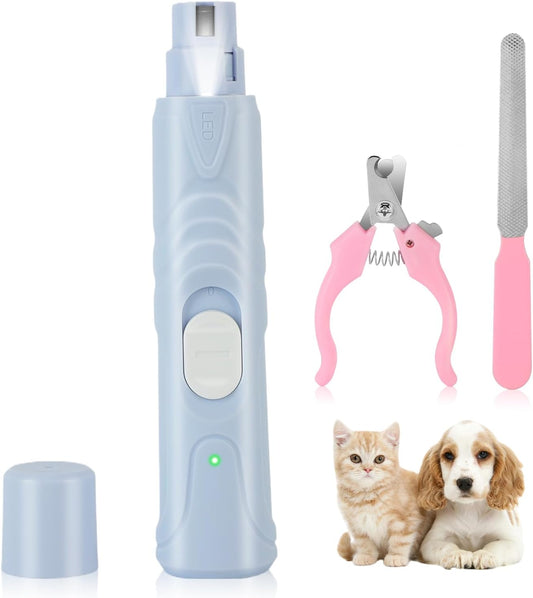 Dog Nail Grinder with LED Light, Rechargeable Pet Nail Grinder Kit with Nail Grinder and Trimmer, Low-Noise, 2-Speed Powerful Pet Nail Trimmer for Large Medium Small Animal Nail Care (Blue)