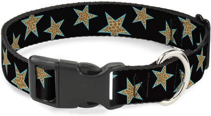 Buckle-Down PC-W21909-M Dog Collar Plastic Clip Buckle, 1"x11"-17", Star Black/White