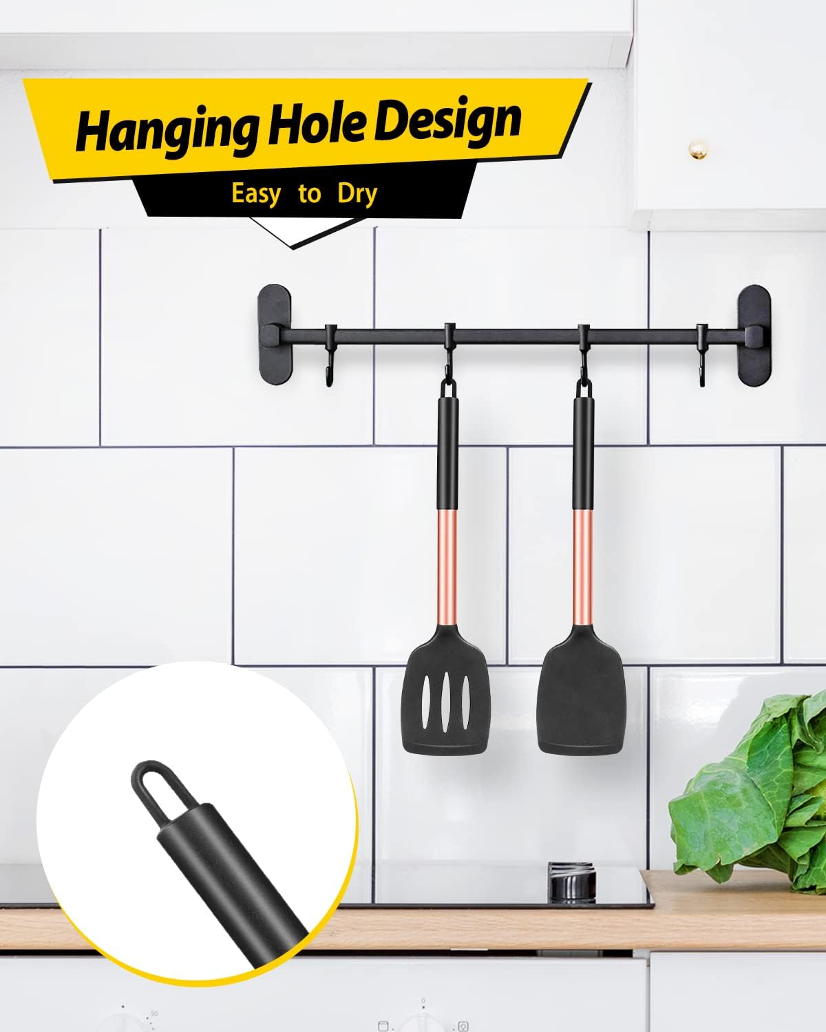 Pack of 2 Silicone Slotted Spatula,Non Stick Solid Kitchen Turner, High Heat Resistant BPA Free Cooking Utensils for Fish, Eggs, Pancakes（Black