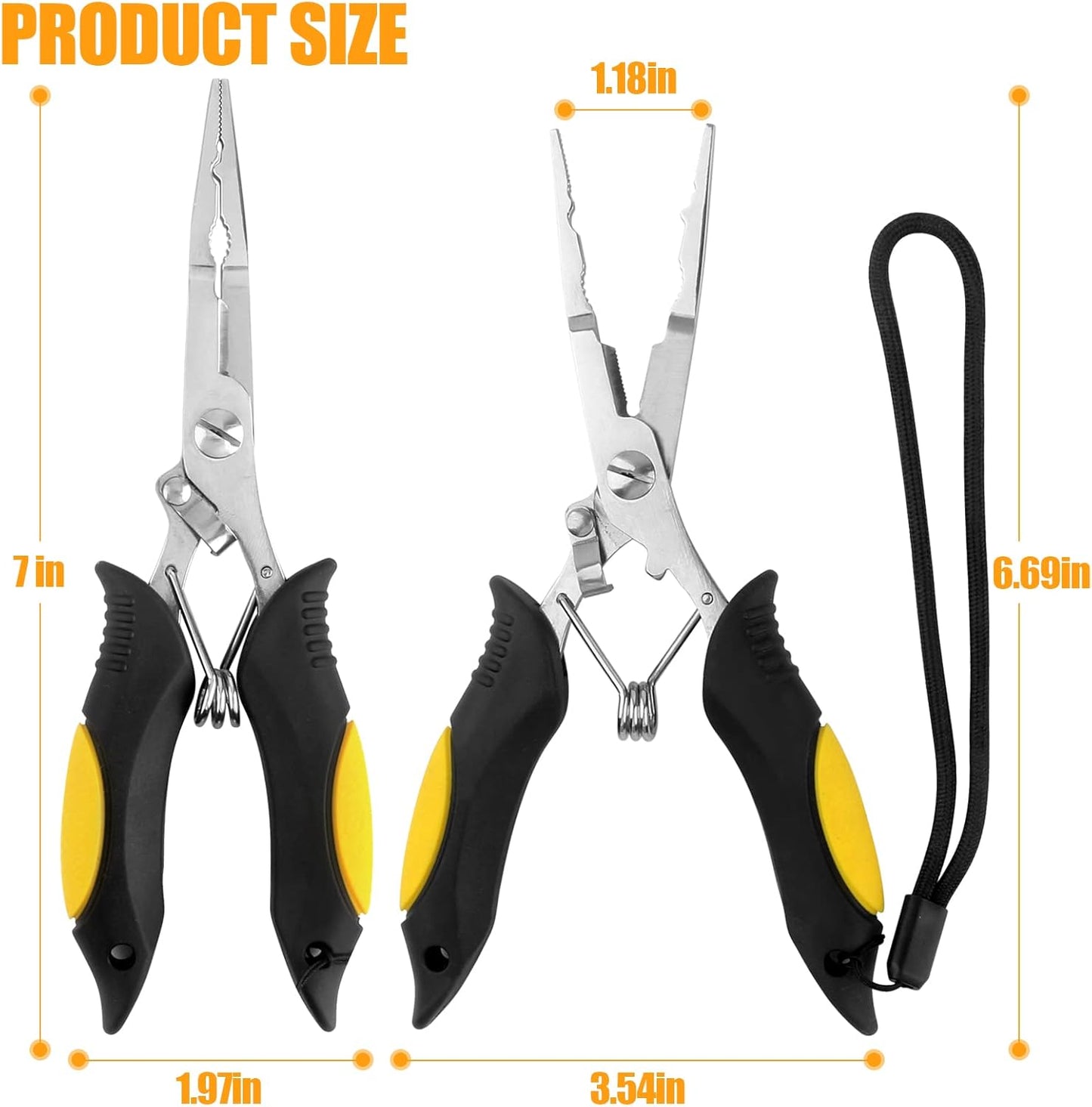 Fishing Pliers Stainless Steel Hook Remover Braid Cutter Rustproof Saltwater Split Ring Pliers Fishing Multi-Tools with Sheath and Lanyard