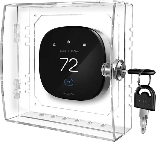 PKLIYH Universal Small Thermostat Lock Box-Thermostat Cover with Key Clear Small Thermostat Guard Fit All Ecobee,Google,Nest Thermostat on Wall 4.72''*4.72''*2'' or Smaller