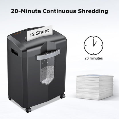 bonsaii 12-Sheet Micro Cut Shredders for Home Office, 60 Minute P-4 Security Level Paper Shredder for CD, Credit Card, Mails, Staple, Clip, with Jam-Proof System & 4.2 Gal Pullout Bin C266-B