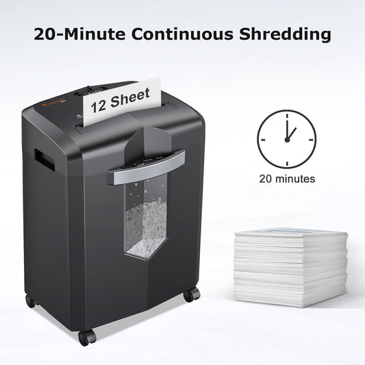 bonsaii 12-Sheet Micro Cut Shredders for Home Office, 60 Minute P-4 Security Level Paper Shredder for CD, Credit Card, Mails, Staple, Clip, with Jam-Proof System & 4.2 Gal Pullout Bin C266-B