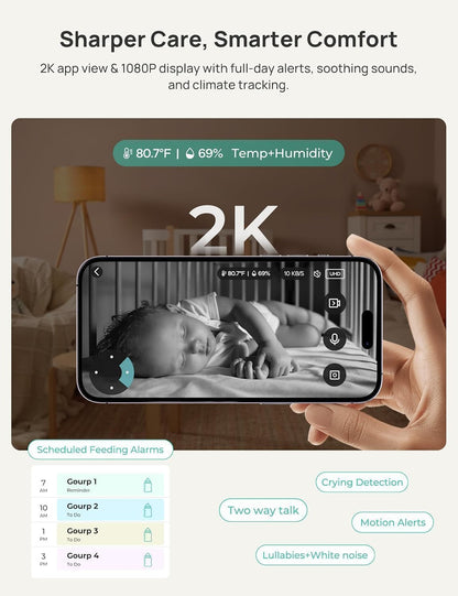 Dr.Care VistaView Smart WiFi Baby Monitor - 5” 1080P Split Screen & 2K Camera App Control, Cry & Motion Alerts, HD Night Vision, 5000mAh Battery, 2-Way Talk, Multi-User, Triple Security, 1279ft Range