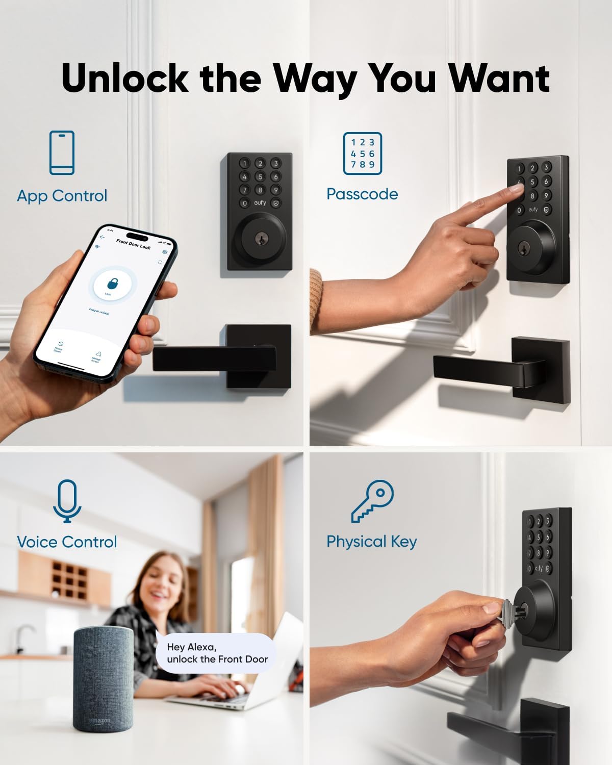 eufy Smart Lock C30, Keyless Entry Door Lock, Built-in WiFi Deadbolt, Smart Lock for Front Door, No Bridge Required, Easy Installation, App Remote Control, Auto Lock, Black