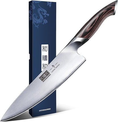 HOSHANHO Kitchen Knife in Japanese High Carbon Steel, High-Class Chef's Knife 8 inch Professional Cooking Knife, Non-Slip Ultra Sharp Knife with Ergonomic Handle