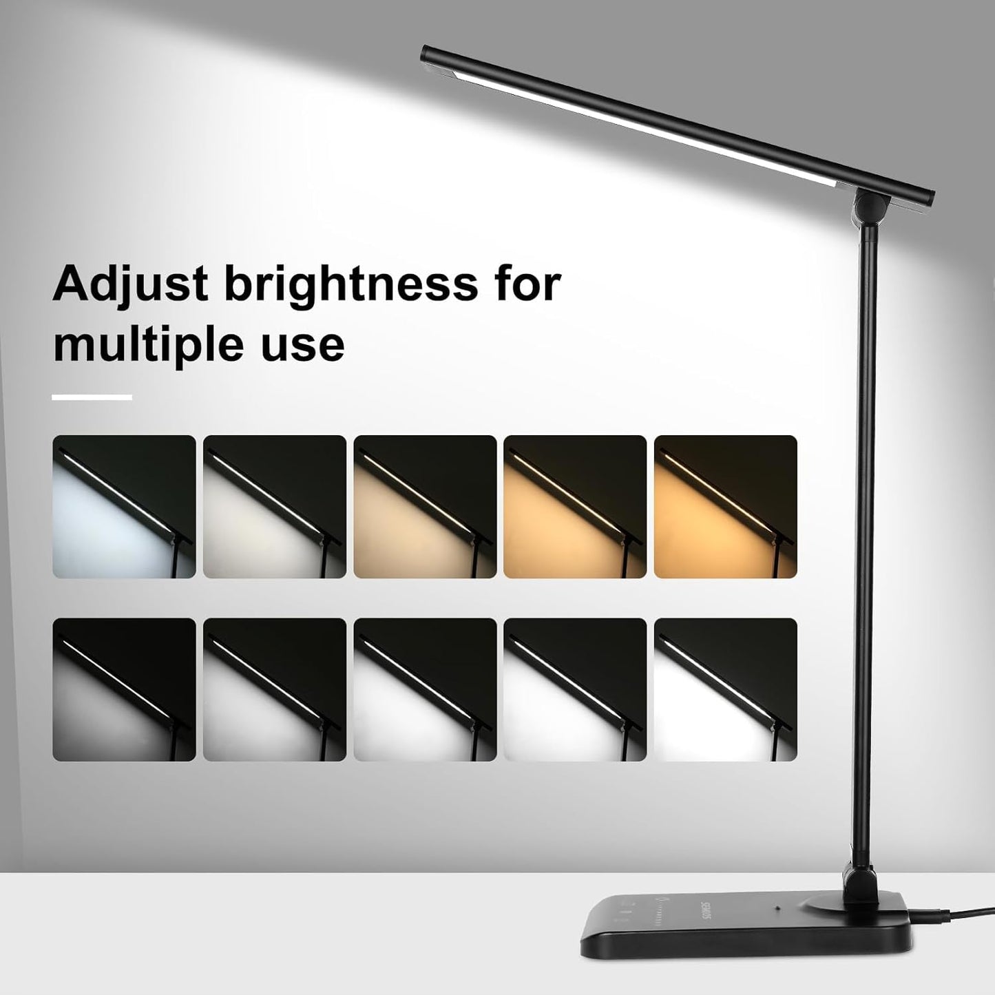 Semlos LED Desk Lamp for Home Office, Eye-Caring Table Light, 25 Lighting Modes, 45 Min Auto Timer, Touch Control, Dimmable, White