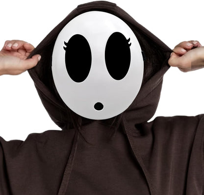 Shy Guy Mask Halloween Shy Boy Girl Mask Costume with Knight Cloak Plastic Game Cosplay Props for Adult