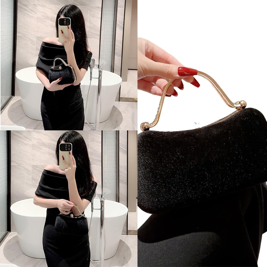 MZRAN Bags for Women, Women Rhinestones Handle Clutch Purse Velvet Handbag Evening Handbags Clutch Purse Wedding Party Bags - PuriLite