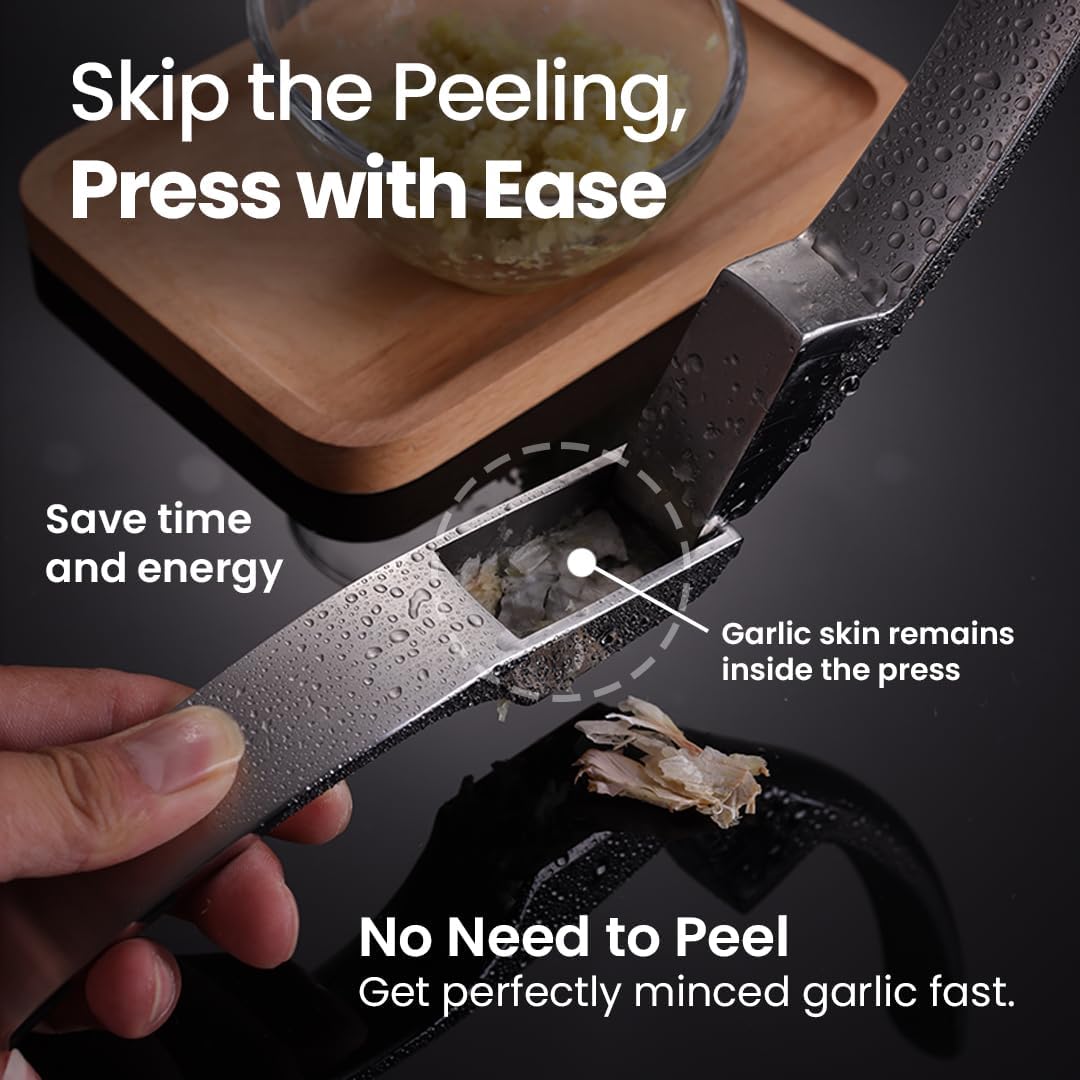 No Peeling Required Garlic Press Stainless Steel with Detachable Handle for Fine Mincing-Premium Garlic Mincer Tool, Rust-Proof, Easy to Clean, Dishwasher Safe Garlic Crusher with Lifetime Replacement