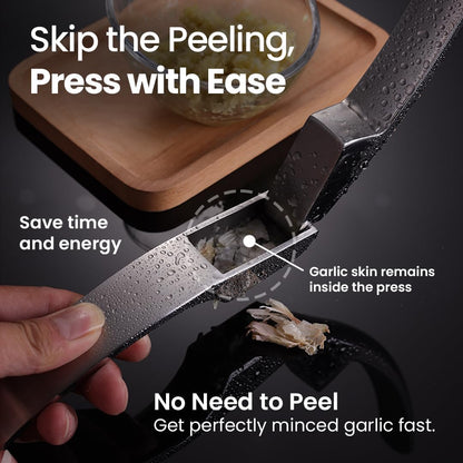 No Peeling Required Garlic Press Stainless Steel with Detachable Handle for Fine Mincing-Premium Garlic Mincer Tool, Rust-Proof, Easy to Clean, Dishwasher Safe Garlic Crusher with Lifetime Replacement