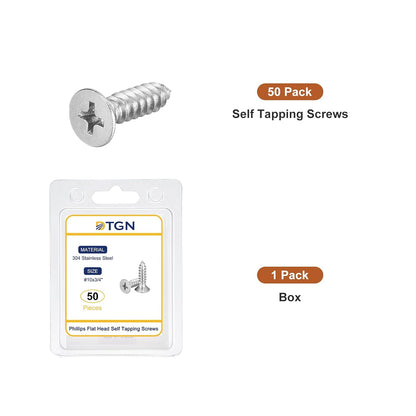 DTGN 100Pcs #8x1 Flat Head Wood Screws, 304 Stainless Steel Phillips Self Tapping Screws - Good for Woodworking, Furniture - Silver