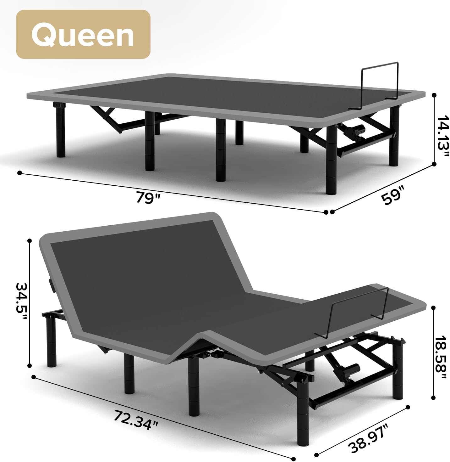 Adjustable Bed Frame with Massage and Zero Gravity Positions, Queen Size Sturdy Steel Electric Bed Base with Remote Control, USB Ports and 4 Height Adjustable Legs for Reading Watching TV