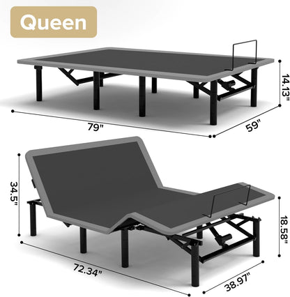 Adjustable Bed Frame with Massage and Zero Gravity Positions, Queen Size Sturdy Steel Electric Bed Base with Remote Control, USB Ports and 4 Height Adjustable Legs for Reading Watching TV