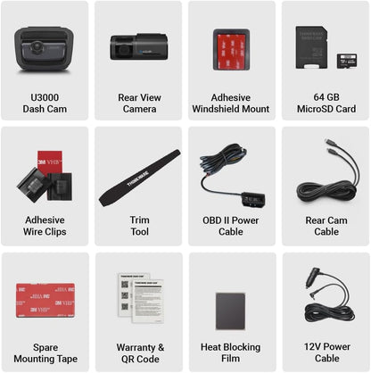 THINKWARE U3000 2CH 4K Front Dash Cam, 2K Rear Cam, STARVIS 2 Sensor Super Night Vision, Car Camera 5GHZ Wi-Fi GPS Radar Buffered Parking Mode CPL Filter Red Light Speed Camera Alerts OBD Cable