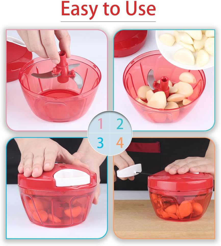 Cambom Manual Food Chopper Vegetable Cutter, Hand String Vegetable Chopper Onions Cutter for Vegetable Fruits Nuts BPA Free Food Safe Material, 550ml Gray