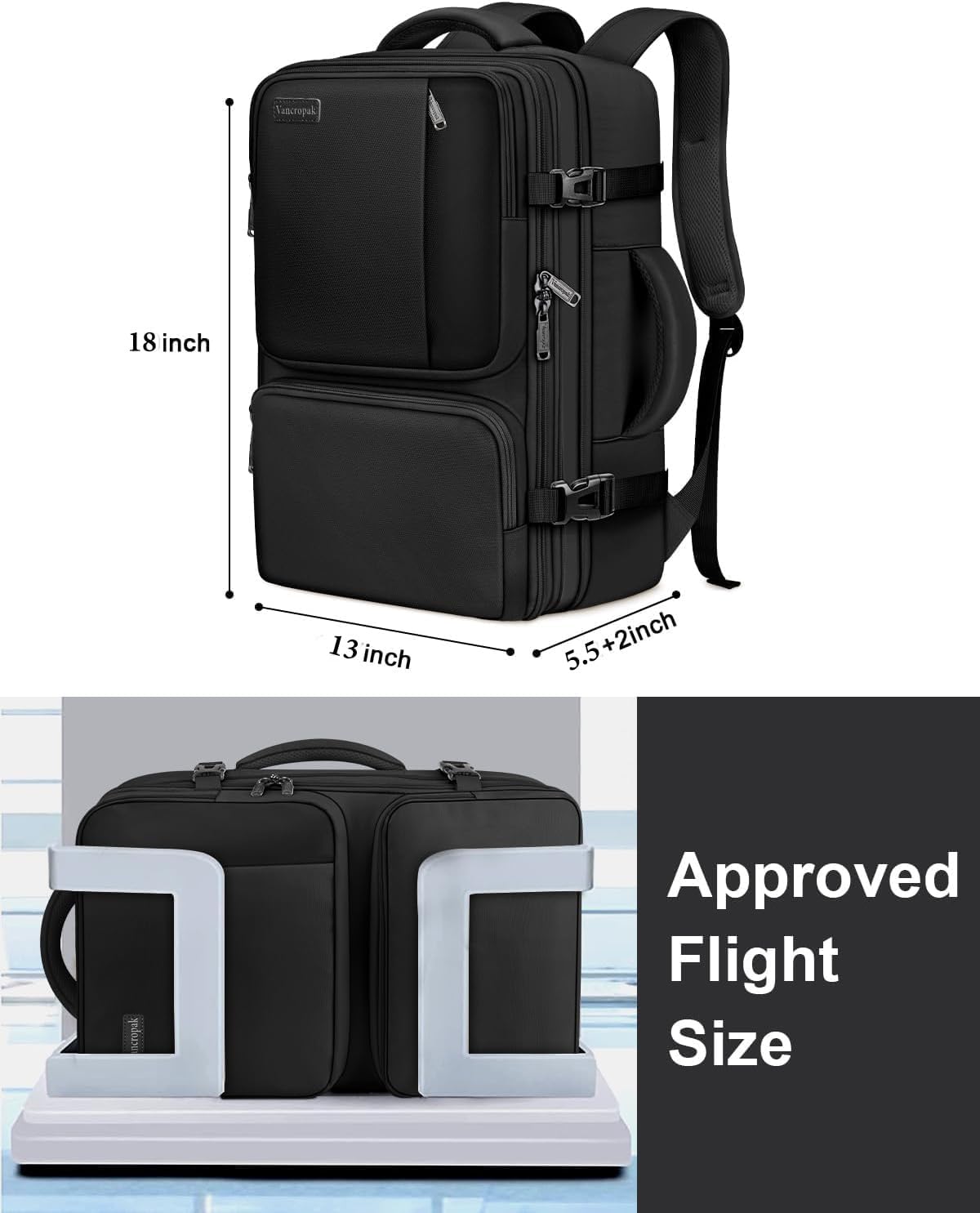 Vancropak Carry on Backpack, Airline Approved 45L Travel Backpack with 3 Packing Cubes