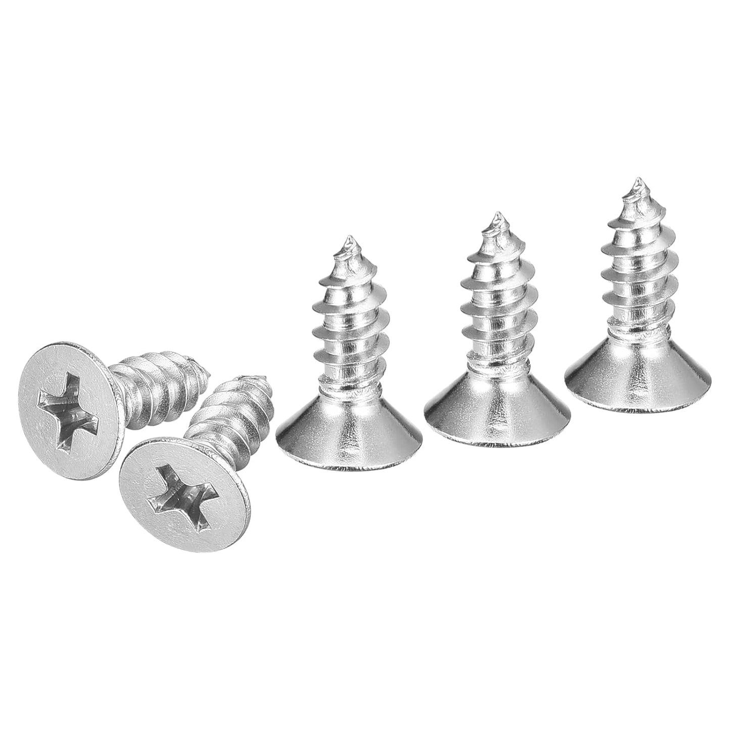 DTGN 100Pcs #8x1 Flat Head Wood Screws, 304 Stainless Steel Phillips Self Tapping Screws - Good for Woodworking, Furniture - Silver