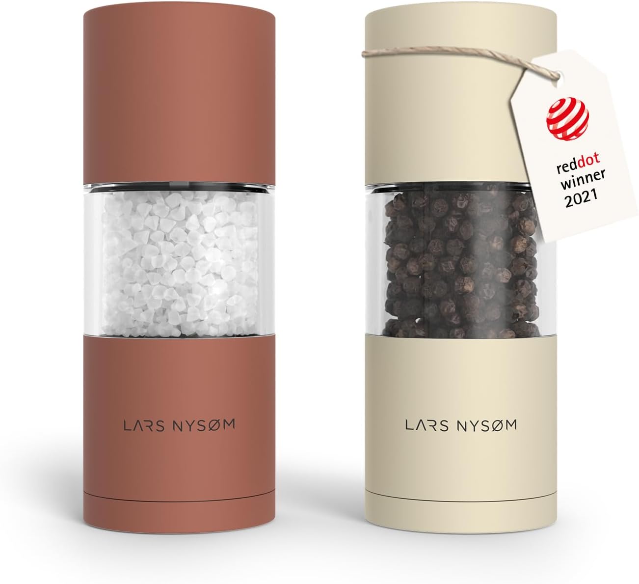 LARS NYSØM Salt and Pepper Grinder Set I Salt and Pepper Mills with Adjustable Ceramic Grinder 2 Pieces I Manual Design Spice Mill Set (Carbon Black)
