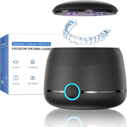 Midomi 45kHz Retainer Denture Cleaner Machine, Upgraded Jewelry Cleaner, 5min and 10min Timer with Rechargable Top Cover, 200ml Dental Cleaning Pod, MouthGuard Cleaner for Aligner NightGuard