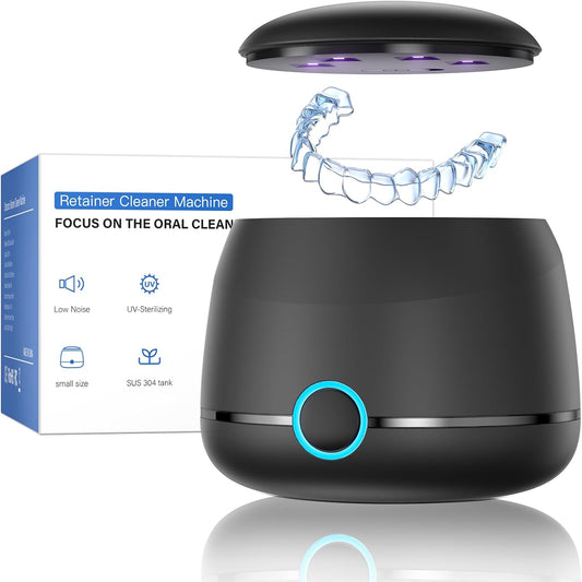 Midomi 45kHz Retainer Denture Cleaner Machine, Upgraded Jewelry Cleaner, 5min and 10min Timer with Rechargable Top Cover, 200ml Dental Cleaning Pod, MouthGuard Cleaner for Aligner NightGuard