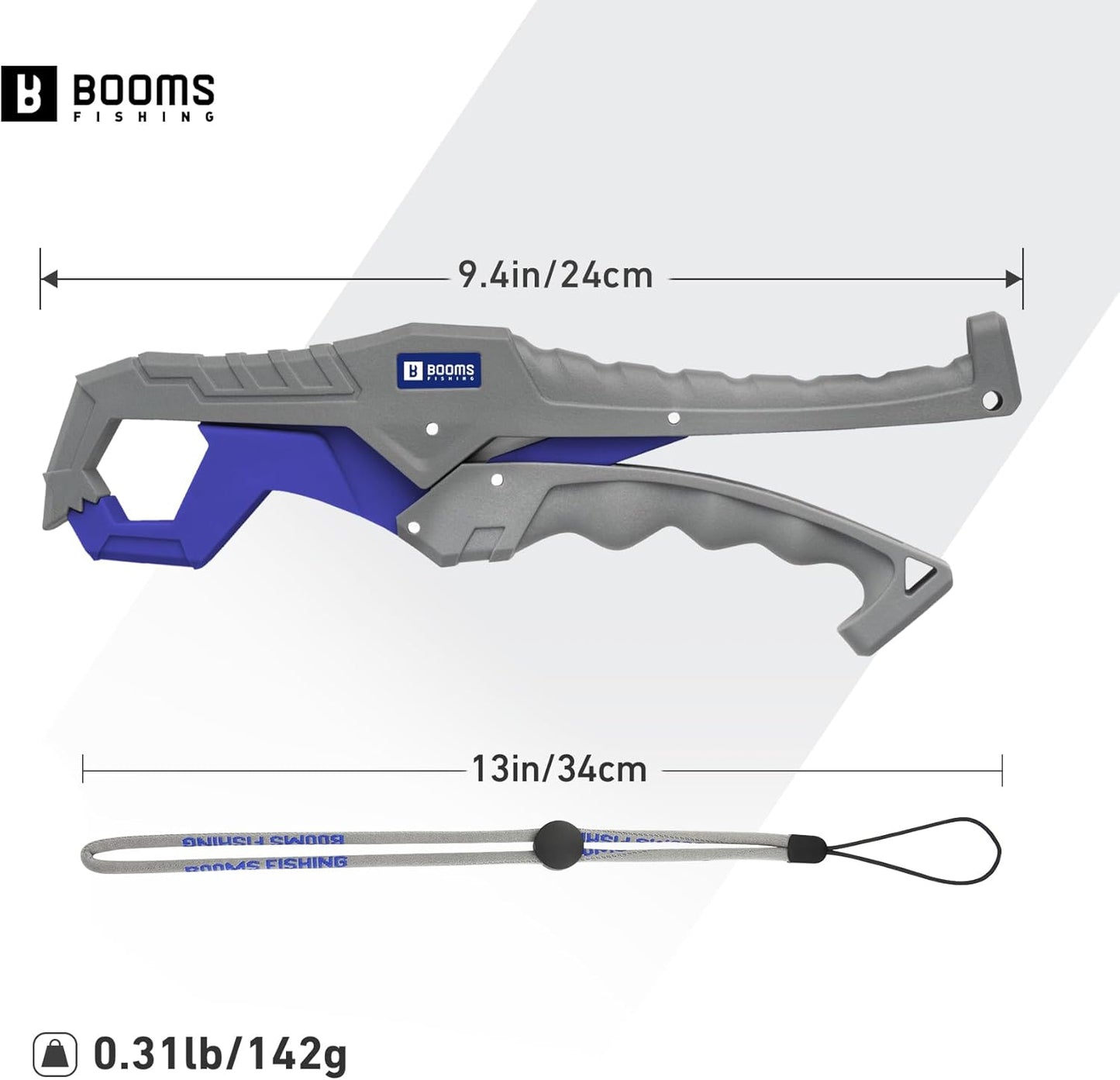 Booms Fishing G05 Fish Lip Gripper Saltwater, 9.4" Plastic Catfish Grippers Pliers, Fish Grabber Tool with Lanyard, Fish Grips for Kayak Fishing Accessories, Great Fish Holder for Caught Fish