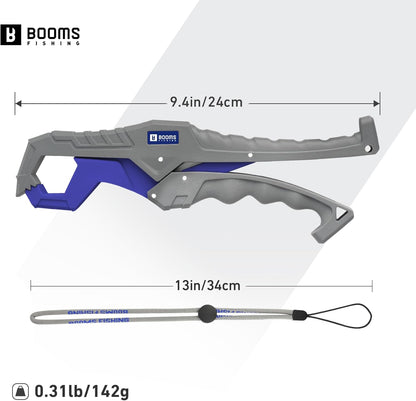 Booms Fishing G05 Fish Lip Gripper Saltwater, 9.4" Plastic Catfish Grippers Pliers, Fish Grabber Tool with Lanyard, Fish Grips for Kayak Fishing Accessories, Great Fish Holder for Caught Fish