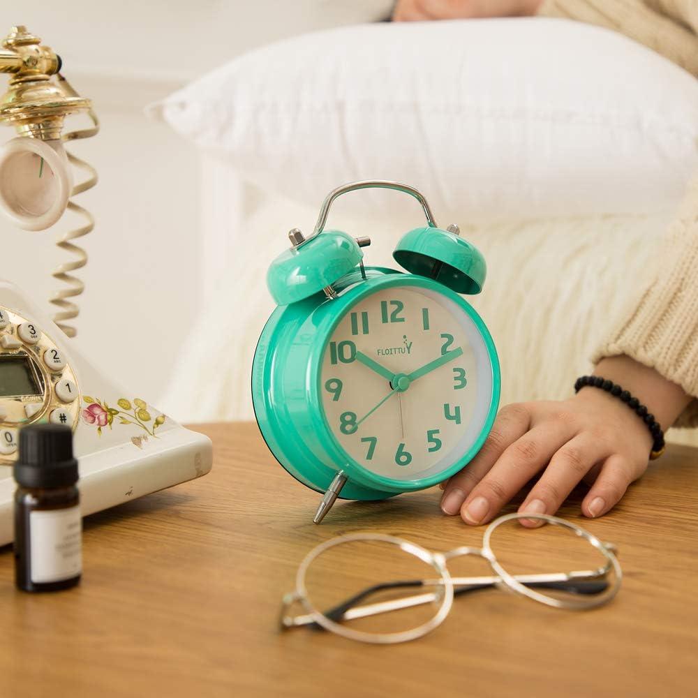 FLOITTUY (Loud Alarm for Deep Sleepers) 4'' Twin Bell Alarm Clock with Backlight for Bedroom and Home Decoration(Black)