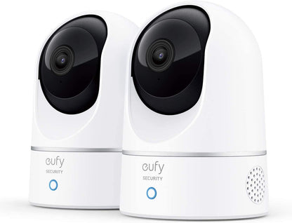 eufy Security Kit de 2 caméras d'intérieur E220 2K, caméra de sécurité intérieure panoramique et inclinable, caméra à brancher avec Wi-Fi, IA humaine et animale, compatibilité avec assistant vocal