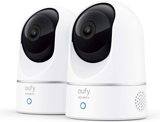 eufy Security Kit de 2 caméras d'intérieur E220 2K, caméra de sécurité intérieure panoramique et inclinable, caméra à brancher avec Wi-Fi, IA humaine et animale, compatibilité avec assistant vocal