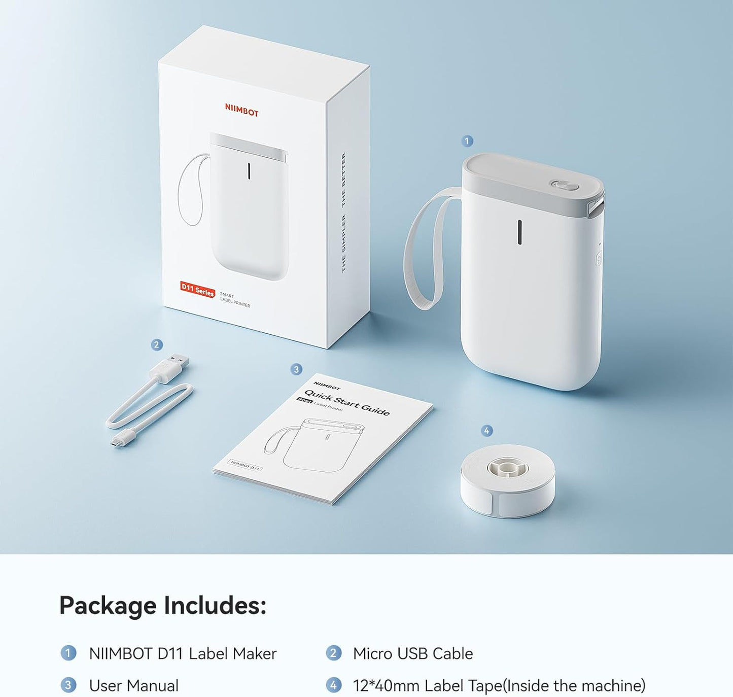 NIIMBOT D110 Mini Label Maker Machine with Tape(Pre-Cut Size 12x40mm), Portable Bluetooth Sticker Printer, Inkless Automatic Feeding One-Touch Custom Printing, Compatible with Phone Only