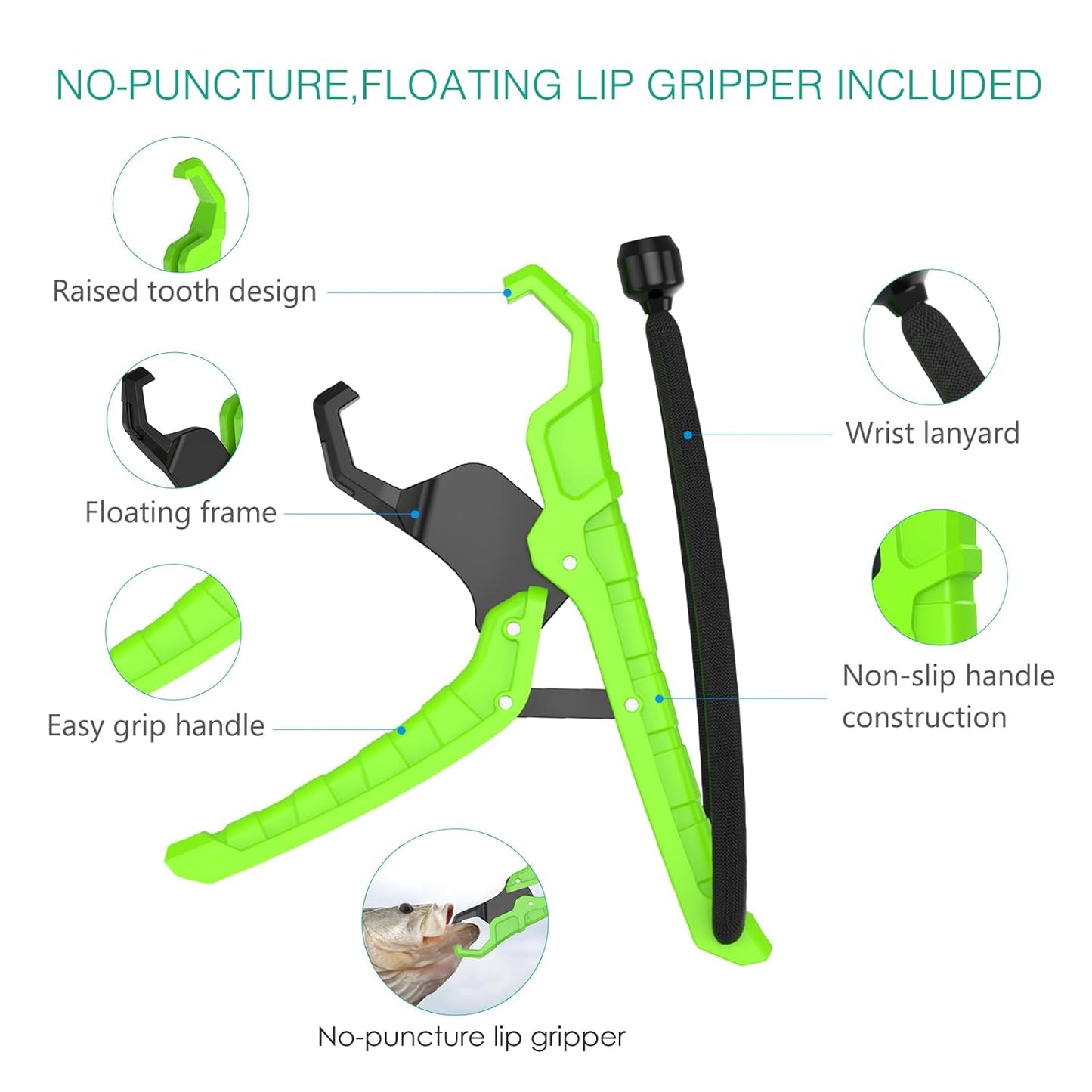 ORIA Digital Fish Scale With Ruler and Gripper, Baggage Weighing Scale, Backlit LCD Display, Portable for Outdoor Fishing (Green)