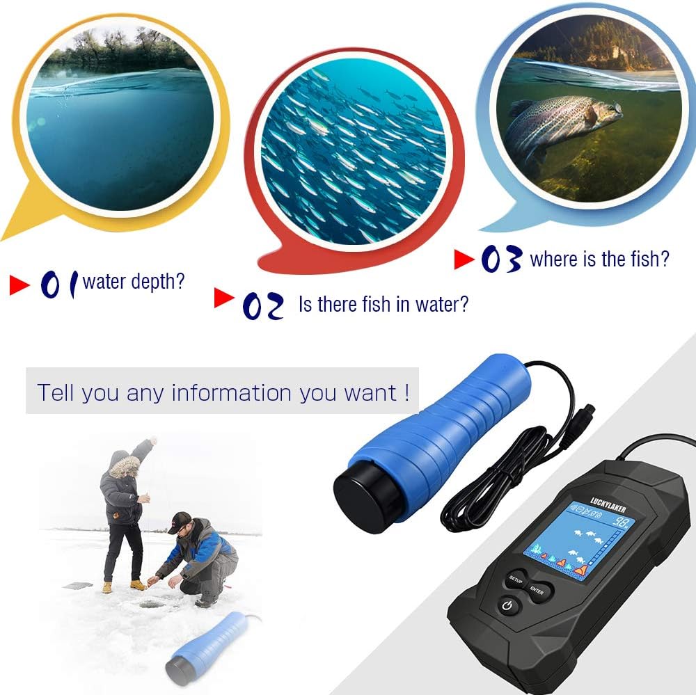 LUCKYLAKER Depth Ice Fish Finder Display Boat Ice Fishing Finder Sonar Portable Wired Fish Finders Transducer LCD Monitor