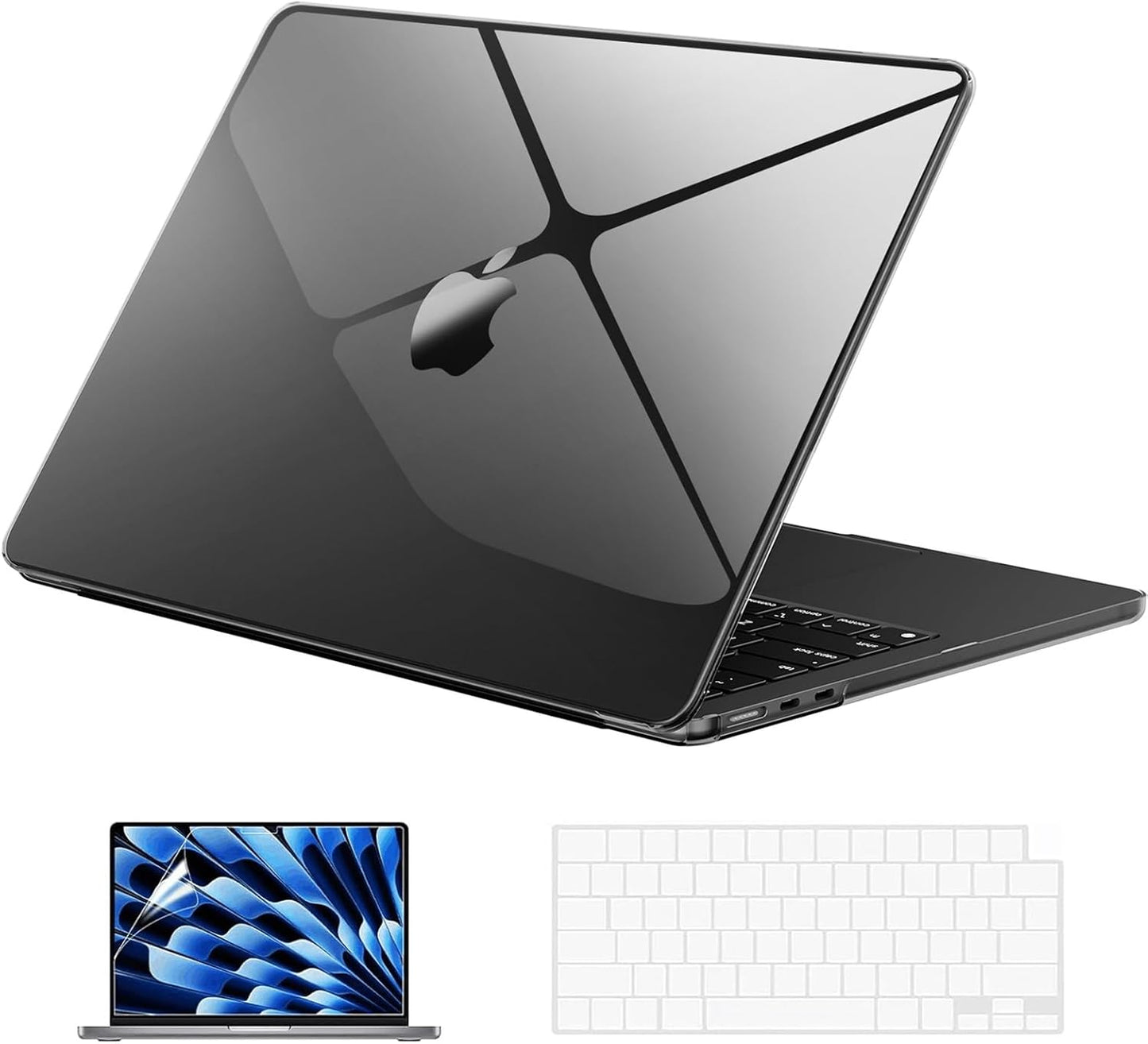 EooCoo Case Compatible with MacBook Air 13 inch M4 M3 M2 2025-2022 A3240 A3113 A2681, 13.6" Hard Case Cover & TPU Keyboard Skin & Screen Protector for Laptop Air 13.6 inch - Crystal Clear
