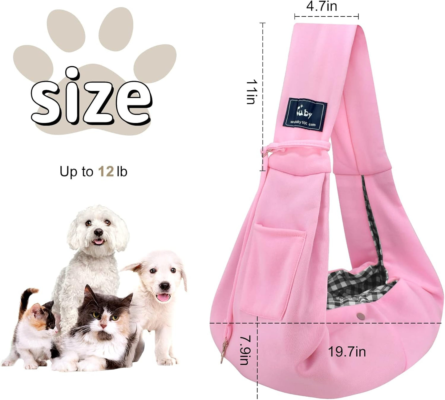 Cuby Adjustable Dog Cat Sling Padded Hard Bottom Pet Carrier Sling Soft Carrying Puppy Bag for Small Dogs Cats Outdoor Travel (Grayish-White)