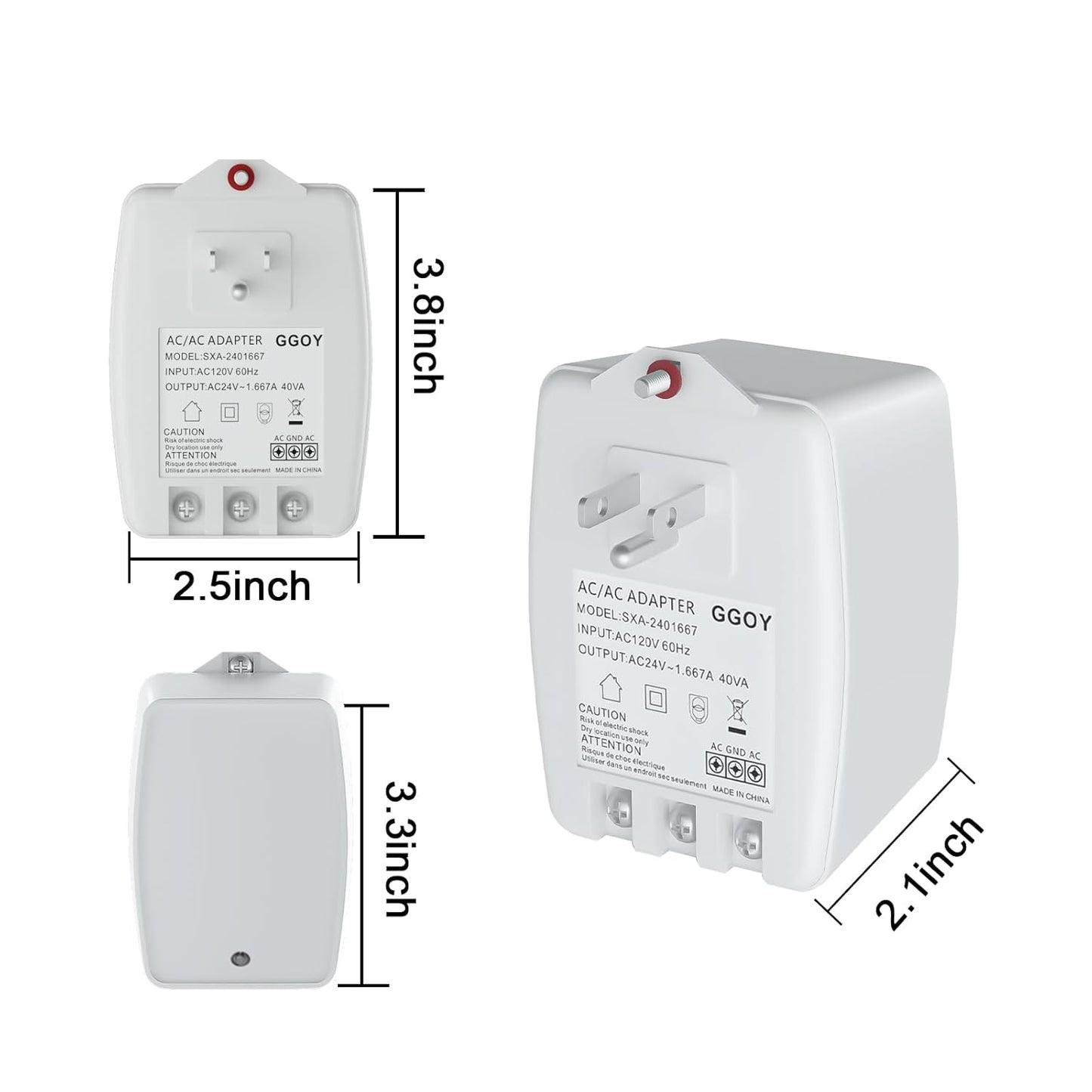 24VAC 40VA Plug in Doorbell Transformer Compatible with Ring, Nest, Eufy, Wyze Video Door Bell, All of Doorbell Nest Ecobee Sensi and Honeywell Thermostat,with PTC Fuse