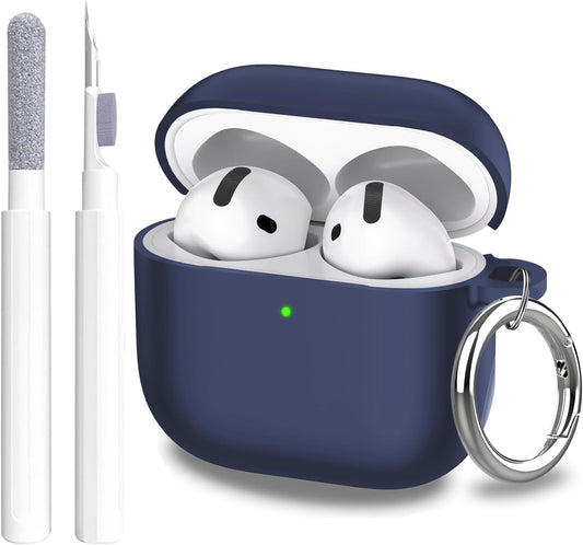 Aircawin for Airpods 4 Case Cover,Shockproof Case for Airpods 4th Generation Case Cover 2024,Premium Silicon Case with Keychain and Cleaing Pen for Airpods 4 Gen, Wireless Earphone Accessories-Blue