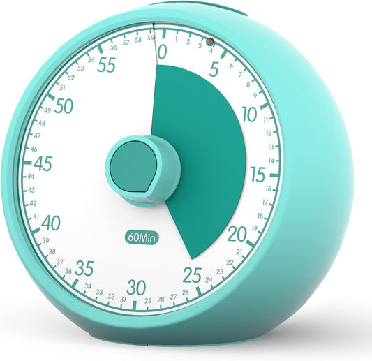 Visual Timer for Kids 60 Min - Silent No Ticking Countdown Clock for Classroom Home Focus ADHD | Minuteur Visuel Enfant Sans Bruit 60 Minutes Pour Classe Maison Concentration (Green)