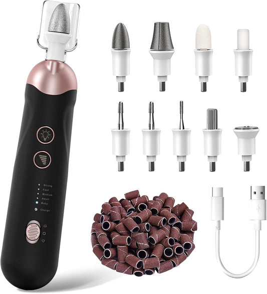 Professional Manicure Pedicure Kit, Cordless Electric Nail File Set, Rechargeable Pedicure Tools for feet, 5 Speeds Hand Foot Care Nail Drill for Thick Nail Toenail Cuticle Women Men Baby Pets - PuriLite